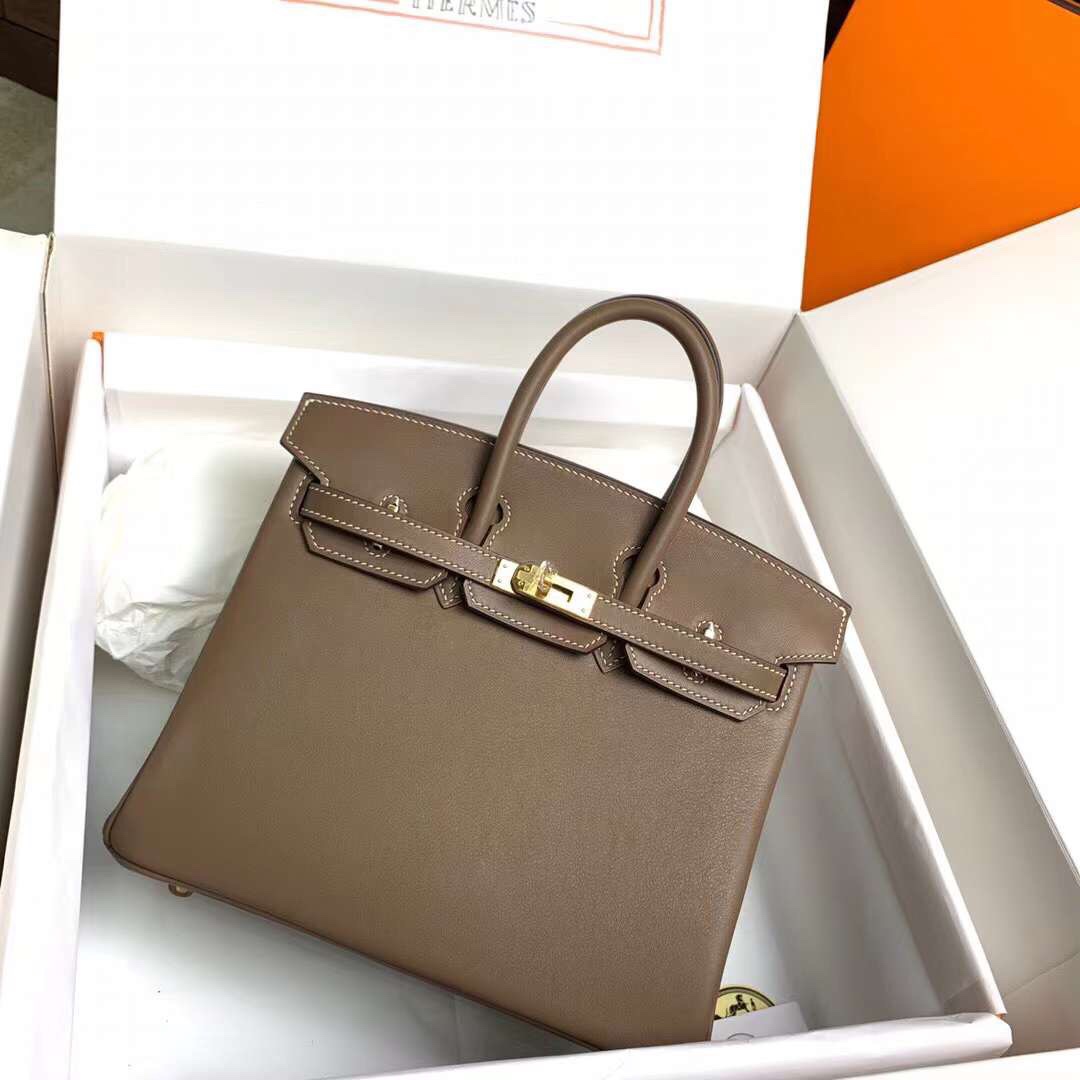 Hermes Birkin 25CM Swift Leather Handbag Khaki Grey